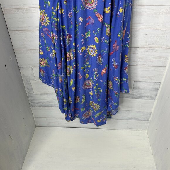 Gap Blue Floral Kimono Style Drape Maxi Dress V Neck Gathered Waist Size Medium - Picture 4 of 10